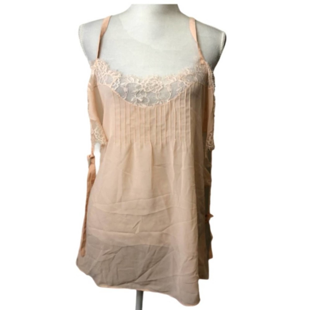 Love Sam Women's Blouse Sleeveless Tie Shoulder Sheer Lace Tank Top Peach M NWT